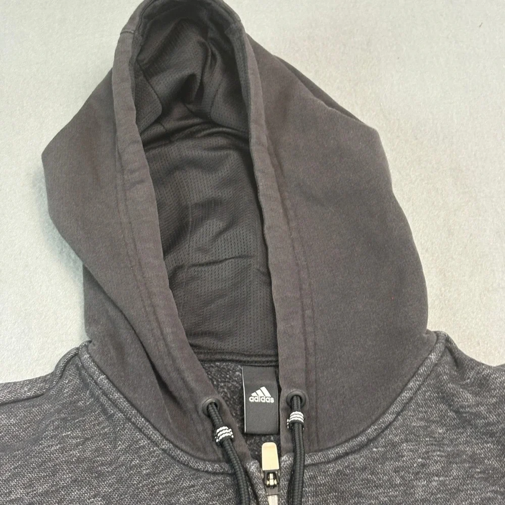 Adidas Mens Full Zip Hoodie Gray Heathered Sweatshirt Medium Striped Cuffs